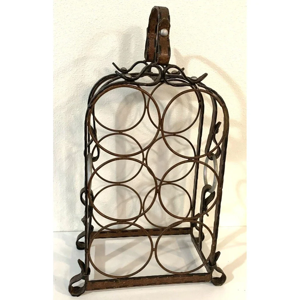 Mid-Century Modern Wine Rack French Wrought Iron 6 Bottle Capacity 1950s-1970s
